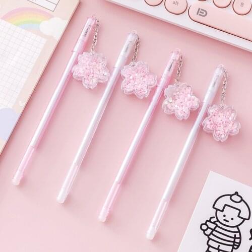 Kawaii Pink Girls Cherry Blossoms Gel Pens Cute Sakura Flowers 0.5MM Black Ink Pen School Handles Stationery Supplies Gift Write