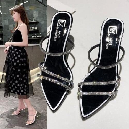 One-word buckle sandals womens summer 2020 new all-match fashion fresh small high heels womens stiletto slippers