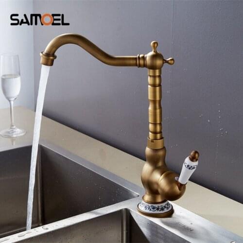 Basin Faucet Antique Brass Finished Mixer Tap Deck Mounted Vanity Vessel Sinks Faucet AF1088