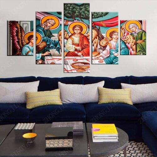 Modern Poster And Print 5 Piece Jesus Religion Picture Canvas Painting Home Decor Wall Art Living Decor Wall Decor Frame Gift