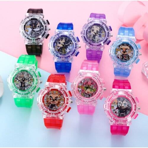 Anime LED Luminous Childrens Watch Boys and Girls Watches Kawaii Cute Plastic Stainless Steel Products Kids Watch