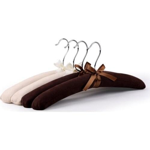 10pcs Satin Padded Hanger Silk Wrapped Clothes Hanger Clothes Hanging Silver Hook Sponge Hangers Clothes Shop Display Hangers