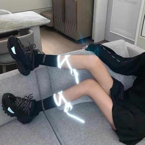 Japanese Reflective Stockings Bandage Lolita Socks Long Knee Socks Korea Style Women White Cotton Cute Socks Cosplay JK Dropship