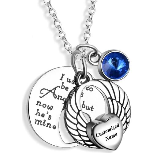 Custom Name Urn Ash Keepsake Necklace "I used to be his angel now hes mine" unisex cremation pendant jewelry