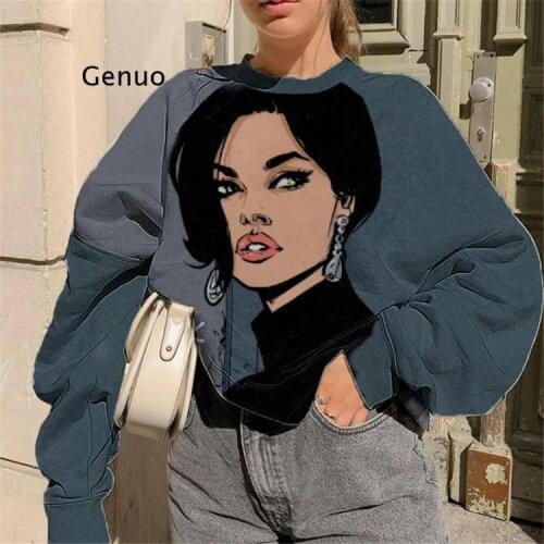 Pink Abstract Beauty Print Plus Size Hoodies Casual Sweet Elegant O Neck Long Sleeve Sweatshirt Women Thin Pullover Kawaii Tops