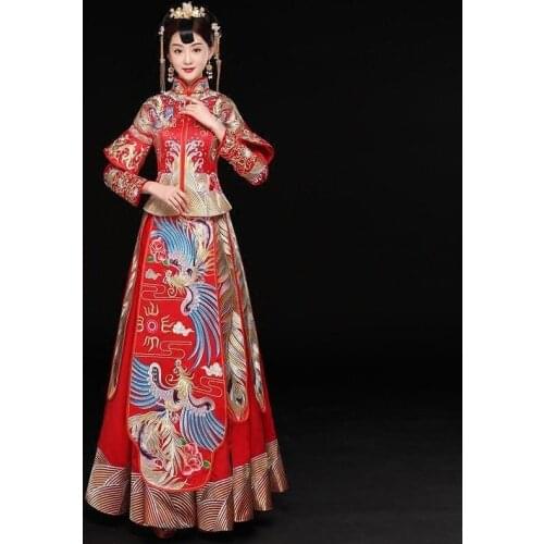 Spring Red Slim Cheongsam Long Dresses Modern Bride Marry Vintage Gown Women Chinese Traditional Wedding Dress Qipao Robe