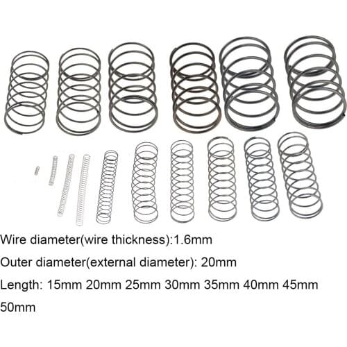 10PCS 1.6*20*15-50mm Spring Steel Small Compression Release Mechanical Return Spring Pressure Spring OD 20mm 1.6x20x15-50mm