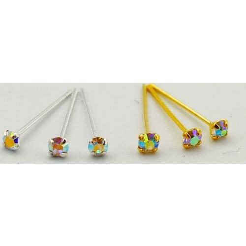925 Sterling silver 2mm AB crystal nose Stud Unisex indian nose Pin body piercing jewelry 20pcs/pack