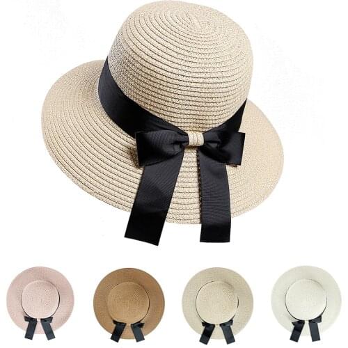 2021 New Women Summer Visors Hat Foldable Sun Hat Casual Beach caps Cute Bow Straw Hat chapeau femme Beach UV Protection Cap