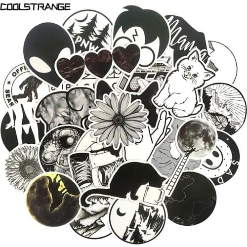 50Pcs/Pack Black And White Cartoon Stickers Vsco For Refrigerator DIY Suitcase Laptop Car Skateboard Album Motorcycle Sticker