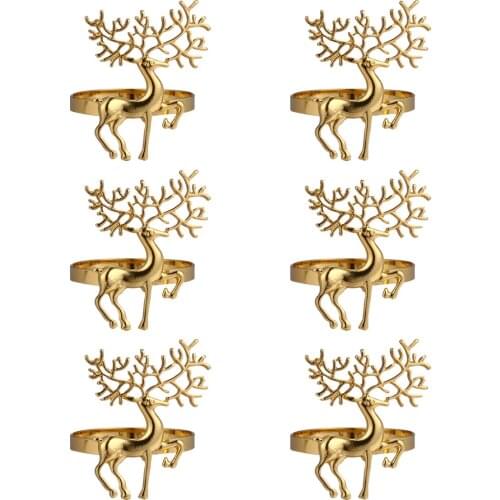 6Pcs Christmas Deer Design Napkin Rings Alloy Napkin Holder Party Decoration Christmas Napkin Holder Alloy Napkin Rings Party