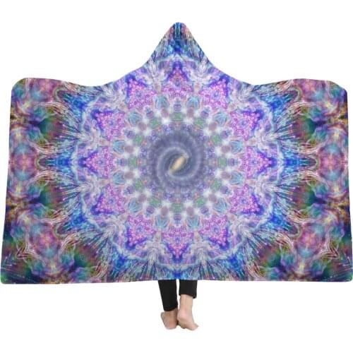 Wearable Fleece Hoodie Blankets 3D mandala print Hooded Blanket For Adults Bed sofa throw Hooded Blanket for hotel travelling
