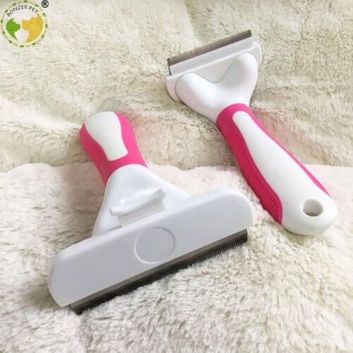 Bonzerpet Dog Brush STOCKS CHEAP SALES Stainless Grooming Pet Deshedding Blade Comb PINK