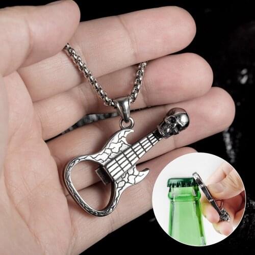 Botter Opener Guitar Pendants Necklaces for Male Men Stainless Steel Box Chain Party Gift Fashion Jewelry