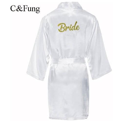 C&Fung design Bride to be team bride Robe gold Glitter white Satin Lingerie Shower Gift Bridal Party kimono robes MANY COLORS