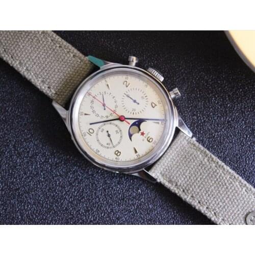 1963 Watch Pilot 40mm Air Force Chronograph Mechanical Moon Phase Display Multifunctional Brand Retro Military Tough Guy Watches