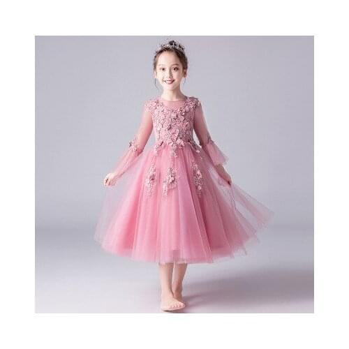 Kids Christmas Dress Girl Wedding Banquet Dress Princess Children Appliques Lace Long Gown Baby Girls Birthday Party Clothing