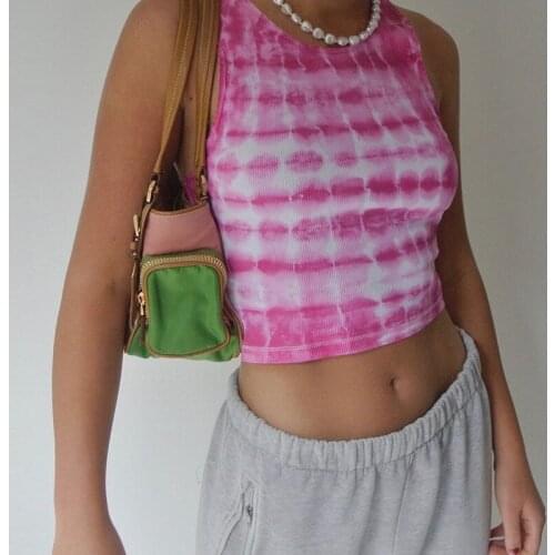 E-girl Summer Tie Dye Crop Tops Y2K Knitting Sleeveless Camisole Leisure Tank Crop Tops Female Basic Casual Tees Femme Vest Top