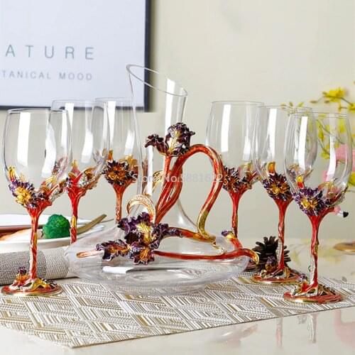 Enamel color iris lead-free crystal wine glass set creative goblets wedding wine glasses for love wedding gift