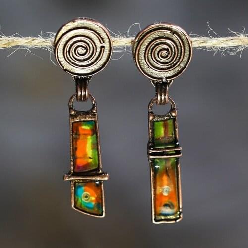 Ethnic spiral circles drop earrings unique bohemian vintage multi color resin hanging pendant dangle earrings for women jewelry
