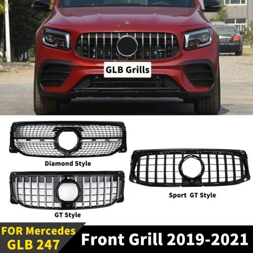 GLB X247 Grill W247 247 2019 2020 2021 Grille For Mercedes Benz Diamond GT R Style Front Bumper Racing Grill AMG Tuning Body Kit