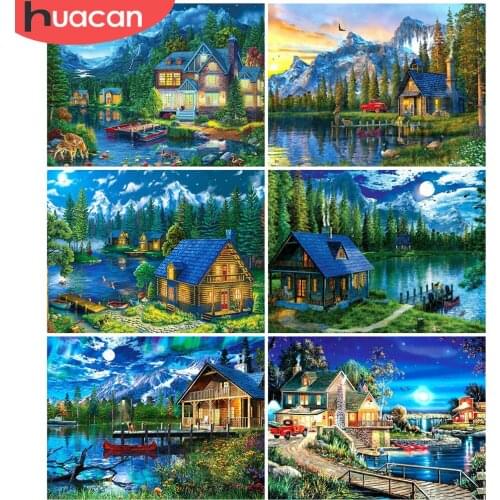 HUACAN 5D DIY Diamond Painting House Cross Stitch Kit Diamond Embroidery Sale Landscape Rhinestones Pictures Handicrafts Gift
