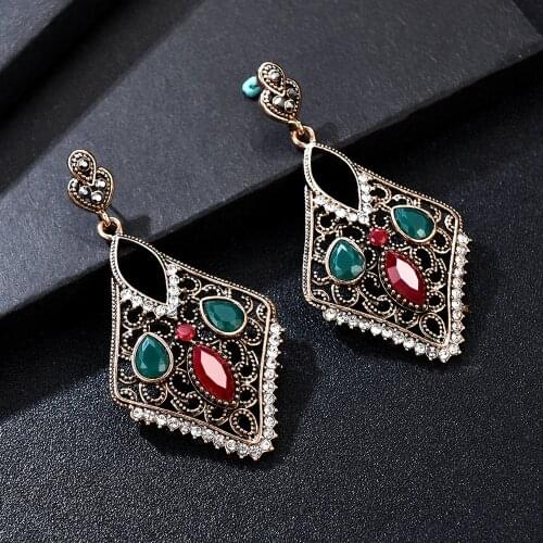 Indian Earrings Antique Gold Long Woman Boho Ethnic Earring Big Chandelier Rrystal Earrings Brincos Wedding Decorations