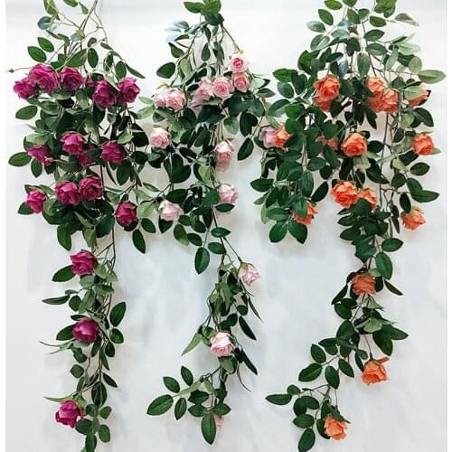 Artificial Flower Vine Rose Fake Silk Rattan Flowers Home Wedding Decoration Wall Hanging Para Decora