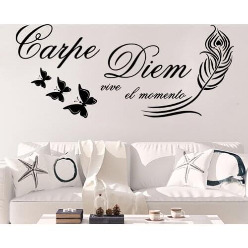 Spanish Carpe Diem live in the moment Feather Wall Sticker Kids Room Bedroom Spanish Carpe Diem Butterfly Wall Decal Living