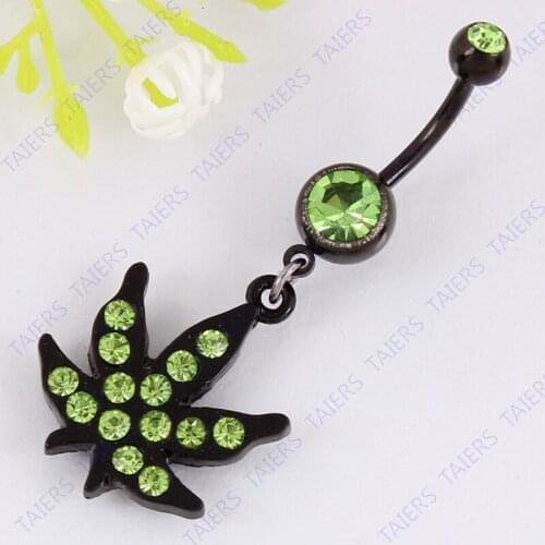 Crystal Leaf belly button ring body piercing jewelry Retail navel ring 14G 316L surgical steel Nickel-free