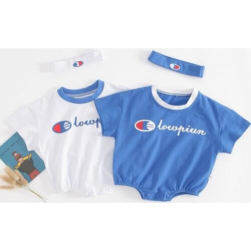 Toddlier Boy Clothes Short Sleeve Summer Romper Tops with Hairband Infant Boys Sport Clothes Blue White Climbing Suits Jumpsuits