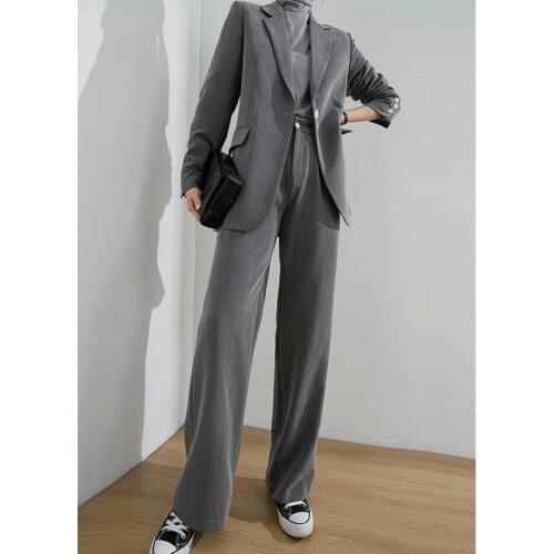 2 Piece Sets Womens Outfits One Button Suit Jacket and Wide Leg Pants Spring Blazer Pant Suit Office Elegant Two Piece Set Women