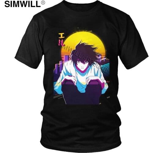 L Lawliet T Shirt for Men Soft Cotton Stylish T-shirt Crew Neck Short Sleeve Manga Death Note Tee Top Fitted Clothing Merch Gift