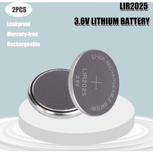 2PCS 3.6V 30mAh LIR2025 LIR 2025 lithium rechargeable battery for remote control watch computer motherboard button cell CR2025
