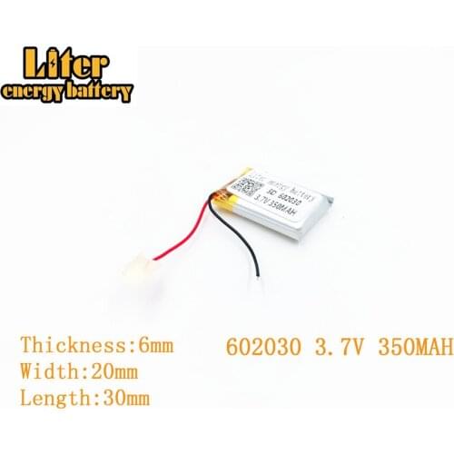 Liter energy battery 3.7V 350mAh 602030 plug Lithium Polymer Rechargeable Battery For MP3 MP4 MP5 Lithium polymer battery
