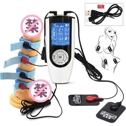 Strongest BDSM Kit,Electric Shock Penis Therapy Ring Cock Extender Electro Stimulation Body Nipple Massage Pads Sex Tool For Men