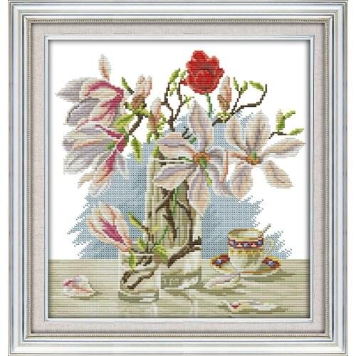 Magnolia flower Printing pattern Cross Stitch Kits Chinese Embroidery Needlework DMC Counted Home Decor Cross-stitch set Gifts