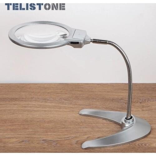 Desktop Illuminated Magnifier Magnifying Glass Reading Metal Hose LED Lighted Lamp Top Desk Magnifier for Newspaper Repair Tool