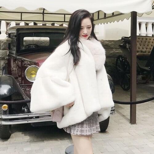 New girls trumpet sleeve artificial fur imitation mink coat thick warm luxury imitation mink coat short style
