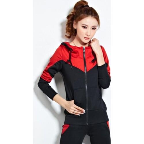 New Solid Hooded Full Sleeve Long Pant Two Pieces Set Lady Clothing Camping Running Sports Wear Women Trainning & Exercise Set