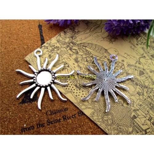 5pcs Antique Tibetan silver Large sun Cabochon Base Settings charm pendants, inner 12mm