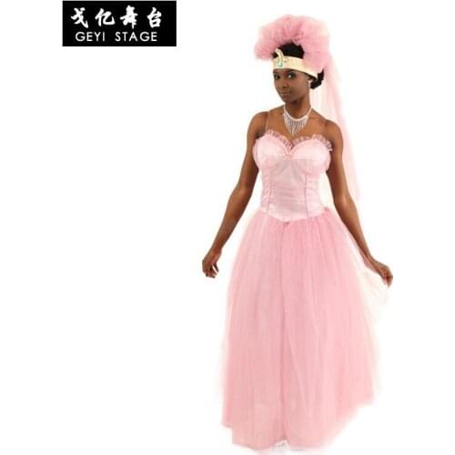 Cosplay pink wedding dress movie came to the United States stage show costume bride bridesmaid dress princess gauze dress