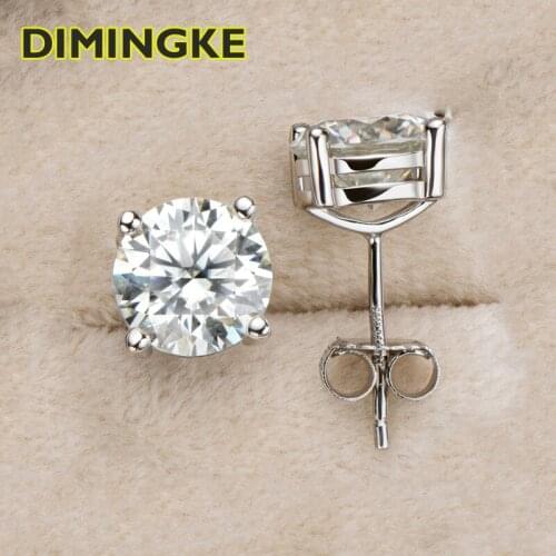DIMINGKE 2CT 8MM D Color Moissanite Earrings GRA Certificate Super Flash Wedding Party 100%-S925 Sterling Silver Jewelry