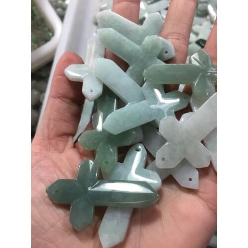 Certified Light Green Natural Jadeite Jade Carved crosses DIY Pendant