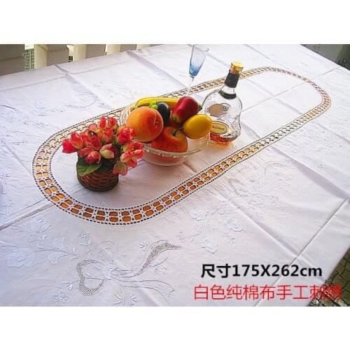 Special European tablecloth white cotton hand embroidered bed cover handmade tulips 175X262cm