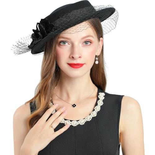 Wedding Woman Hat Fedora Blue Fascinator Wool Vintage Church Pillbox Hat For Women Bow Cap Sinamay Derby Royal Banquet Headdress