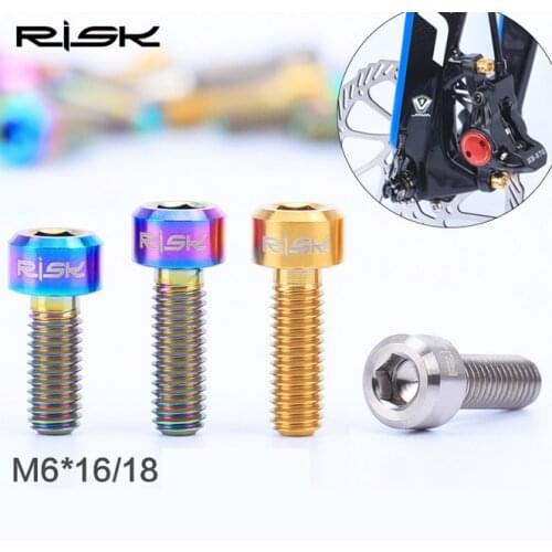 RISK 4pcs M6x16/18 mm Bicycle Disc Brake Caliper Bolt Clamp Titanium Ti Alloy MTB Mountain Bike Brake Screw
