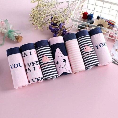 7PCS Womens Panties Cotton Briefs Sexy Underwear Girls Printed Lingeries Mid Waist Pantys Women Underpants Dropshipping Pantys