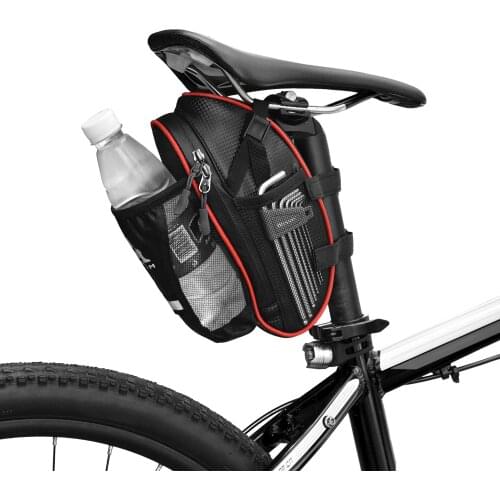 Mountain MTB Road Bicycles Storage Pannier Reflective Bike Saddle Bag Cycling Under Seat Pack with Water Bottle Pouch