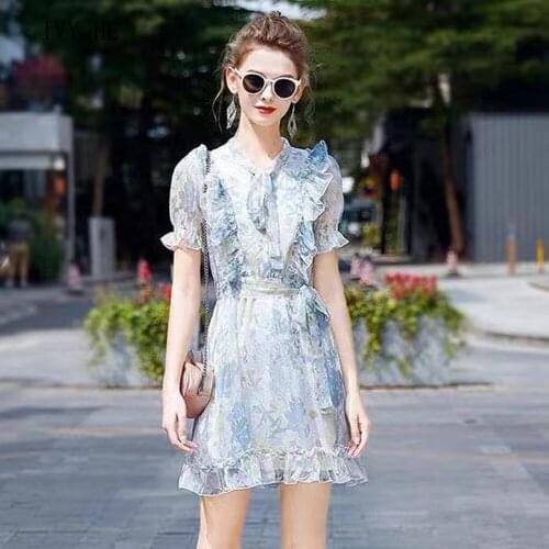 IVY HE High Quality Summer Dress Woman Clothing Sweet Chiffon Bow Floral Print Midi Long Dress Traf ZAfu Vintage Party Dresses